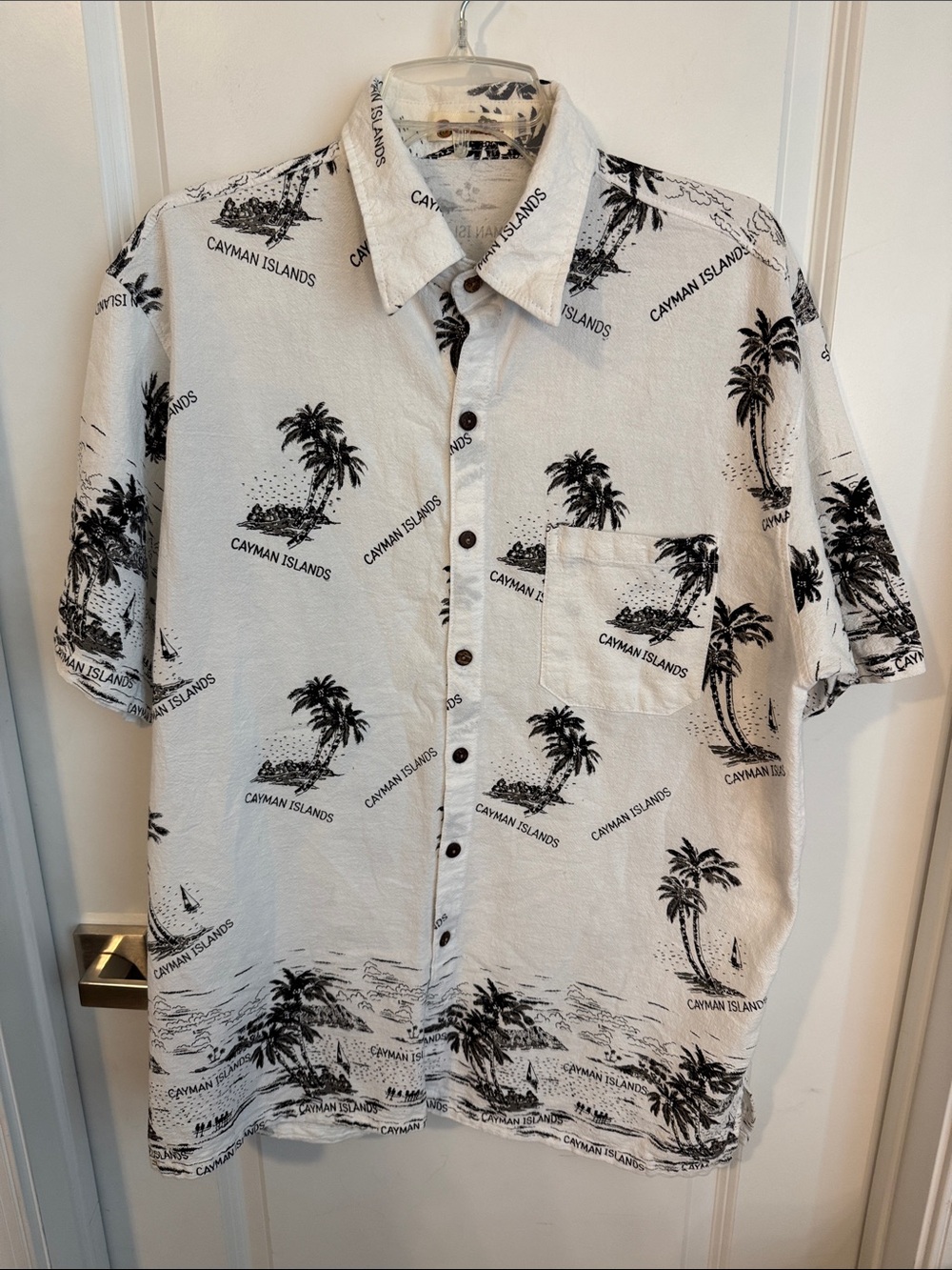 Shoreline White & Black Cayman Islands Palm Print Button-Down Shirt